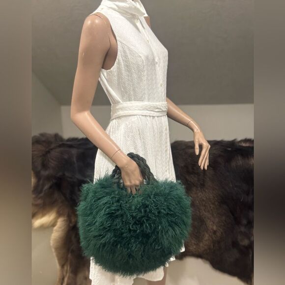 Genuine Mongolian Lamb Fur Handmade Top Handles Half Moon Slouchy Bag/ Crossbody - Picture 8 of 16